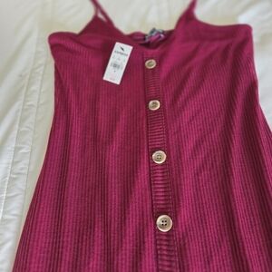 Express Burgundy Ribbed Button-Down Dress
